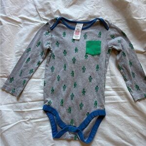Gray and Green Robot Print Onesie